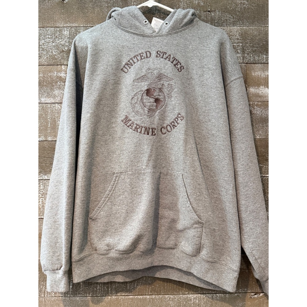 Jerzees USMC Hoodie Mens XL Gray, Marine Corps